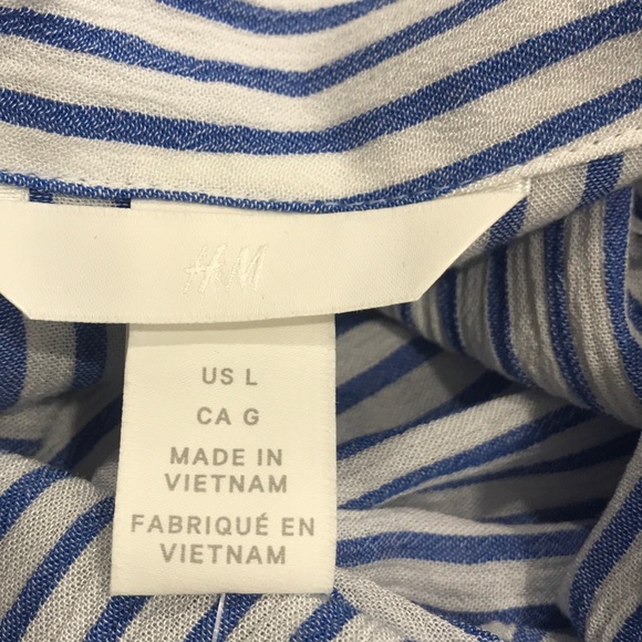 H&M WOMENS TIE HEM BLOUSE SIZE LARGE WHITE/BLUE - Picture 4 of 6